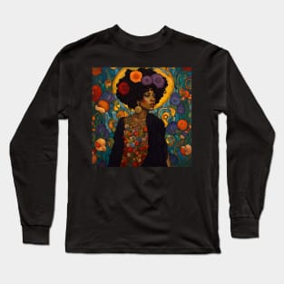 Beautiful Black Woman with Flowers in Her Hair Long Sleeve T-Shirt